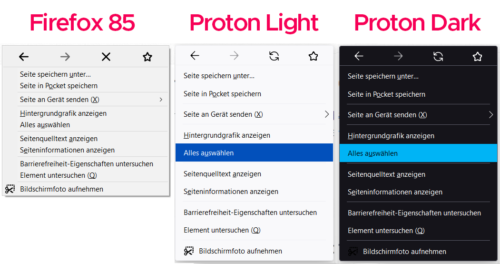 Proton-Kontextmenü Firefox