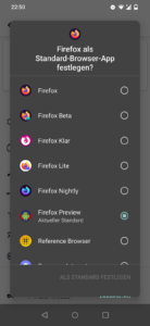 Auswahl Standard-Browser Firefox 86 für Android