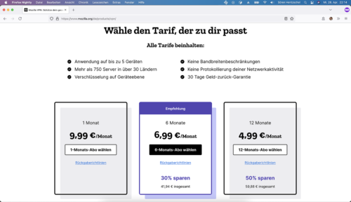 Mozilla VPN Preise Deutschland