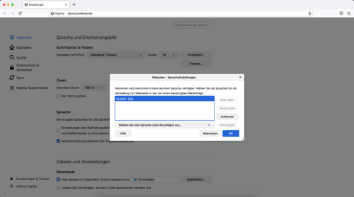 Spracheinstellungen Firefox