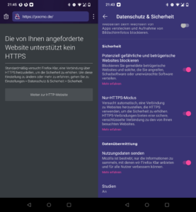 Nur-HTTPS-Modus in Firefox Klar