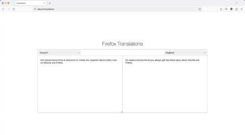 Erste Integration von Firefox Translations in Firefox Nightly (about:translations)