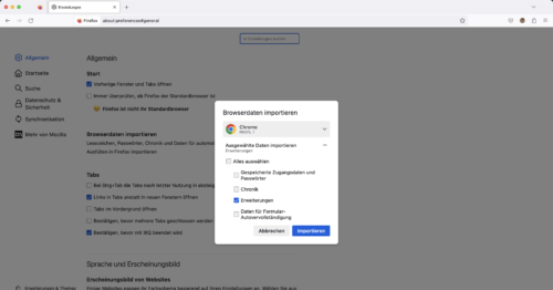 Erweiterungen aus Google Chrome in Mozilla Firefox importieren