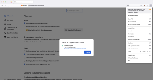 Erweiterungen aus Google Chrome in Mozilla Firefox importieren