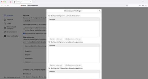 Vorschau auf Übersetzungsfunktion in Firefox 117