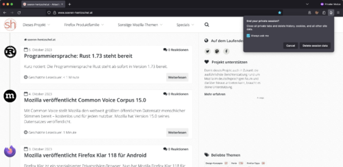 Firefox 120: Private Sitzung zurücksetzen