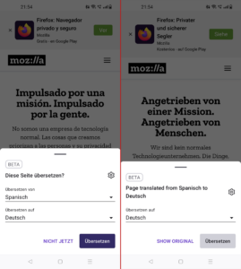 Lokale Übersetzungsfunktion in Firefox für Android