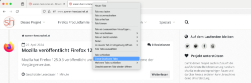 Doppelte Tabs schließen in Firefox 127