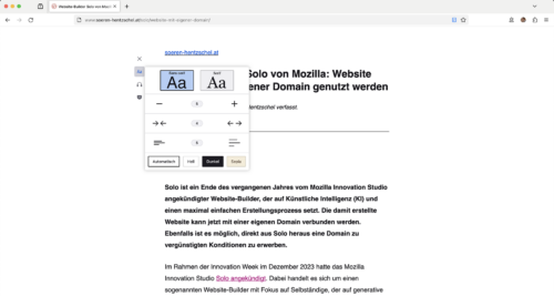 Leseansicht in Firefox
