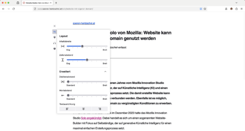 Leseansicht in Firefox