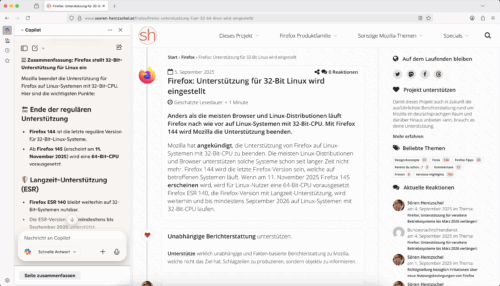 Microsoft Copilot als Chatbot in Firefox 143