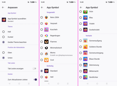 Anpassbares App-Symbol in Firefox 146.0.1 für Android