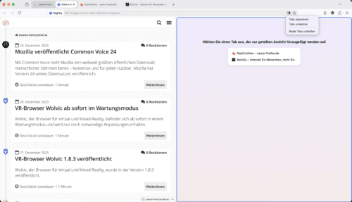 Geteilte Tabs in Firefox